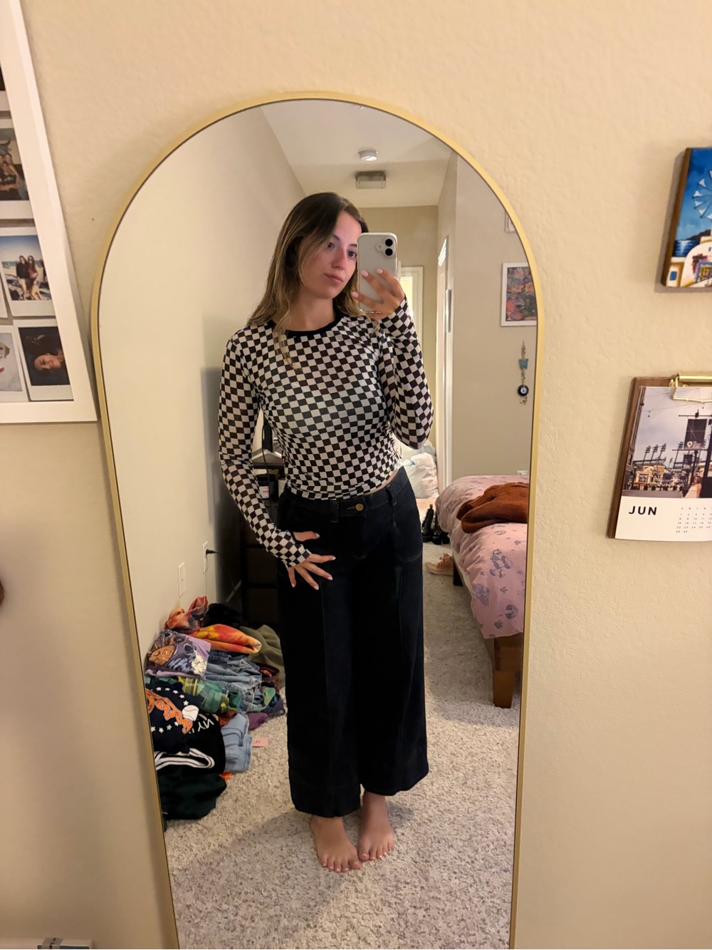 Current Mood Black and White Checkerboard Long Sleeve